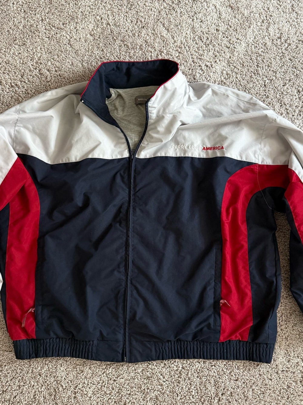 Perry Ellis Color-Block Navy White and Red Windbreaker Jacket